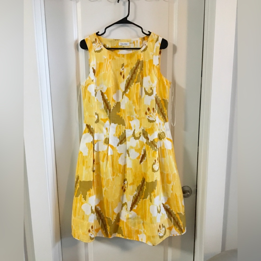 Calvin Klein Linen Blend Yellow Floral Print Dress Sz. 12